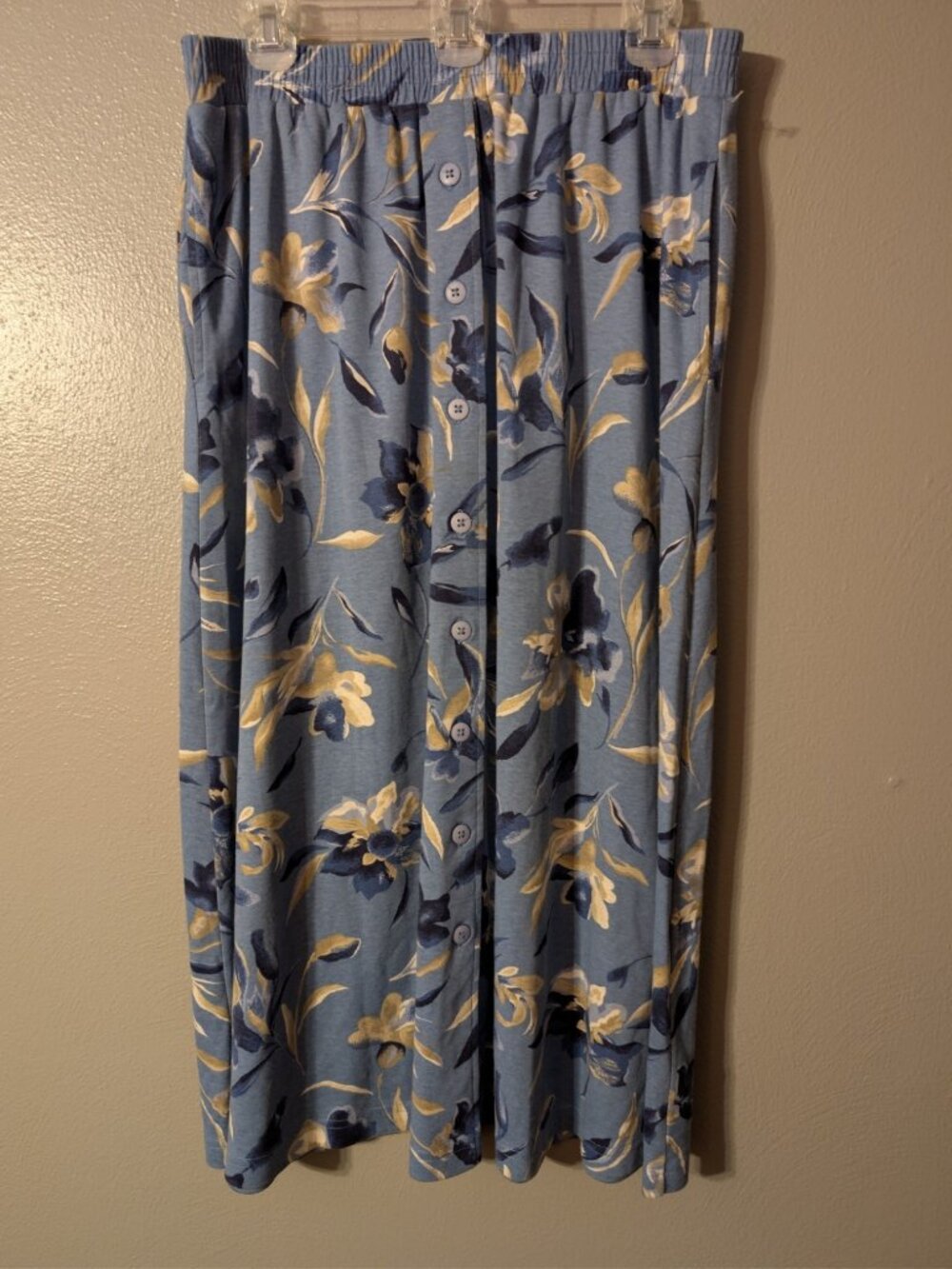 Jaclyn Smith Sport Floral Button Front Maxi Skirt Large Blue 90s Vintage Pockets - Picture 2 of 8
